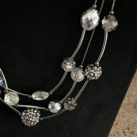 Multi Strand Necklace Earrings Set with Silver Tone and Faceted Beads - Picture 9 of 10